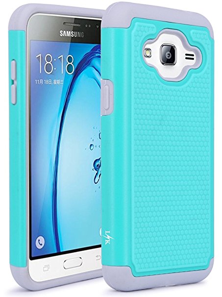 J3 Case, Express Prime Case, LK [Shock Absorption] Hybrid Armor Defender Protective Case Cover for Samsung Galaxy J3 / Express Prime (Teal)