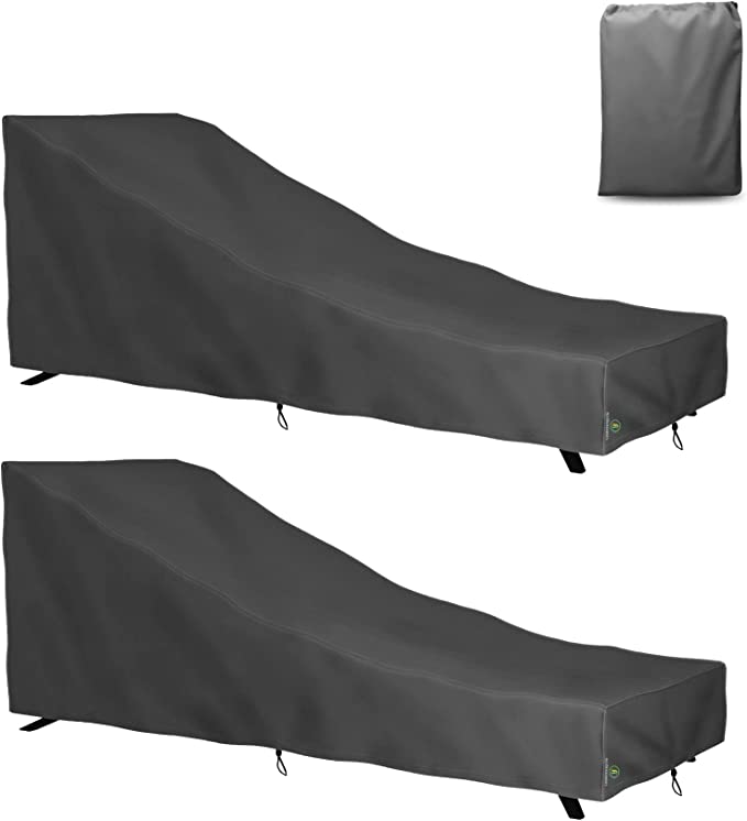 F&J Outdoors Waterproof Garden Chaise Lounge Covers 201x76x76cm(LxWxH) Heavy Duty UV Resistant Eco-friendly Fabric Outdoor Lounge Chair Covers, 2 Pack,Grey