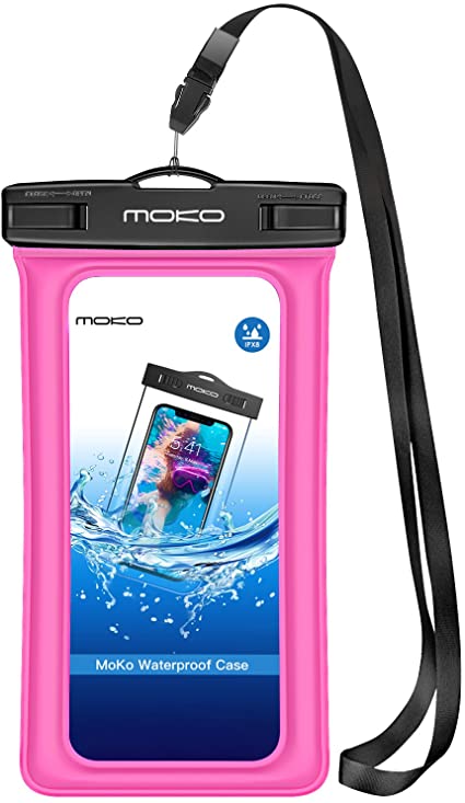 MoKo Floating Waterproof Phone Pouch Bag, Floatable Cell Phone Case Dry Bag with Lanyard Armband Compatible with iPhone 11/11 Pro, X/Xr/Xs Max, 8/7 Plus, Samsung S20/S10/S9/S8 Plus, Note 10, Magenta