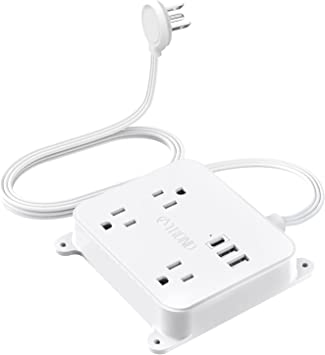 Ultra Flat Plug Power Strip - TROND 5FT Flat Extension Cord with 3 USB Charger(1 USB C Port), 3 Widely Outlets Charging Station, Wall Mount, Small Power Strip for Home Office Dorm Room Essentials