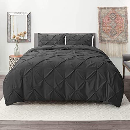 Nestl Duvet Cover Set | Pintuck Comforter Cover |California King Duvet Cover Gray | Pinch Pleat Duvet Cover | Ultra Soft Microfiber Hotel Collection