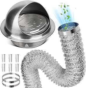 Dryer Vent Cover Outside, 4 Inch Stainless Steel Round Dryer Vent & Dryer Duct Hose Kit, Anti-Mosquito Wall Vent