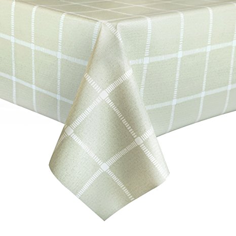 LEEVAN Heavy Weight Vinyl Rectangle Table Cover Wipe Clean PVC Tablecloth Oil-proof/Waterproof Stain-resistant/Mildew-proof - 54 x 54 Inch (Matcha Plaid)