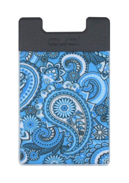 CardNinja Ultra-slim Self Adhesive Credit Card Wallet for Smartphones, Blue Raspberry with Paisley