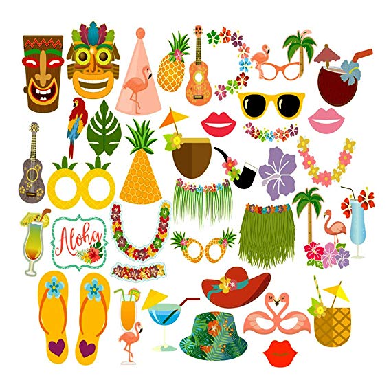 KKONETOY Luau Photo Booth Props Kit,Fiesta Photo Booth Props - 36 Pack Party Camera Props Fully Assembled,Hawaiian Decorations/Tropical/Tiki/Summer Pool Party Decorations Supplies