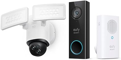 eufy Security, Wi-Fi Doorbell Camera, 2K Resolution, No Monthly Fees eufy Security Floodlight Camera E340 Wired, 360° Pan and Tilt