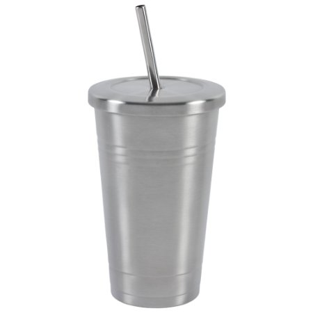 Stainless Steel 16 OZ Tumbler by Varvino Insulated Travel Mug with 2 Stainless Straws for HotCold Drinks