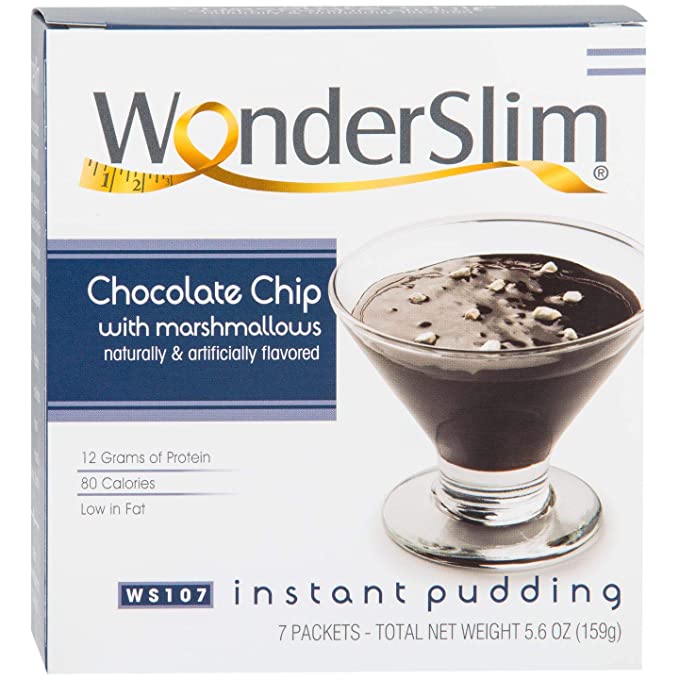 WonderSlim Low-Carb High Protein Instant Diet Pudding Mix - Chocolate Chip Marshmallows (7 servings/box) - Low Carb, Low Calorie, Low Fat