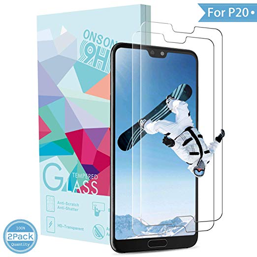 ONSON Huawei P20 Screen Protector, Huawei P20 Tempered Glass 3D Screen Protector, 9H Hardness,Bubble Free, Anti-Fingerprint HD Screen Protector Film（2 Pack）