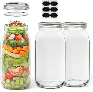 ComSaf Wide Mouth Mason Jars 64oz - 3 Pack, Large Mason Jars with Lids and Seal Bands, Glass Canning Jars for Pickling, Jam, Jelly, Honey, Salad, Desert, Shower Wedding Favors, DIY Candles Decor