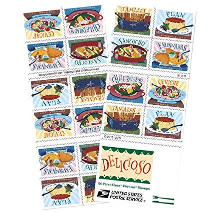 Delicioso Book of 20 USPS one-ounce rate Forever Postage Stamps Latin Food Traditional