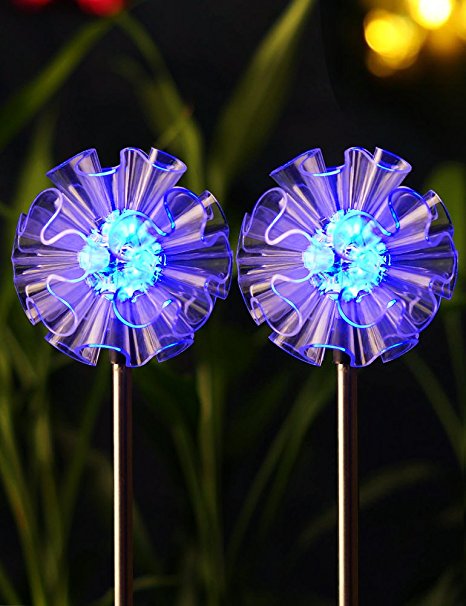 BRIGHT ZEAL Set of 2 Solar Powered Garden Stake Lights with Vivid Figurines in Life Sizes - Dandelion - Color Changing Solar Lights Outdoor - Yard Decoration Stake Lights - Garden Decor Solar Charger