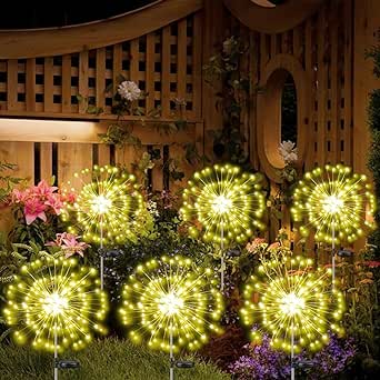 6 Pack Solar Garden Lights Outdoor, Solar Firework Lights Upgraded 540 LED Waterproof Solar Powered Sparkler Lights for Outside with 2 Lighting Modes for Garden Yard Outdoor Decor (Warm White)