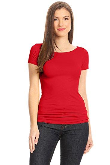 Simlu Womens Plain Tee Shirt Slim Fit Short Sleeve Casual Basic Top - Made In USA