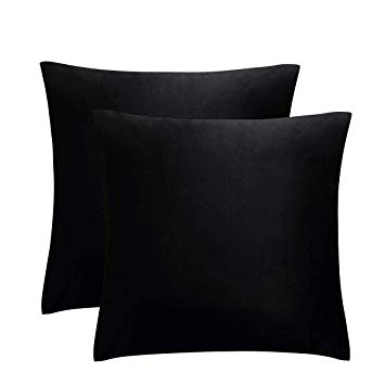 JUSPURBET Pack of 2,Velvet Decorative Throw Pillows Covers Cases for Couch Bed Sofa,Soild Color Soft Pillowcases,24x24 Inches,Black