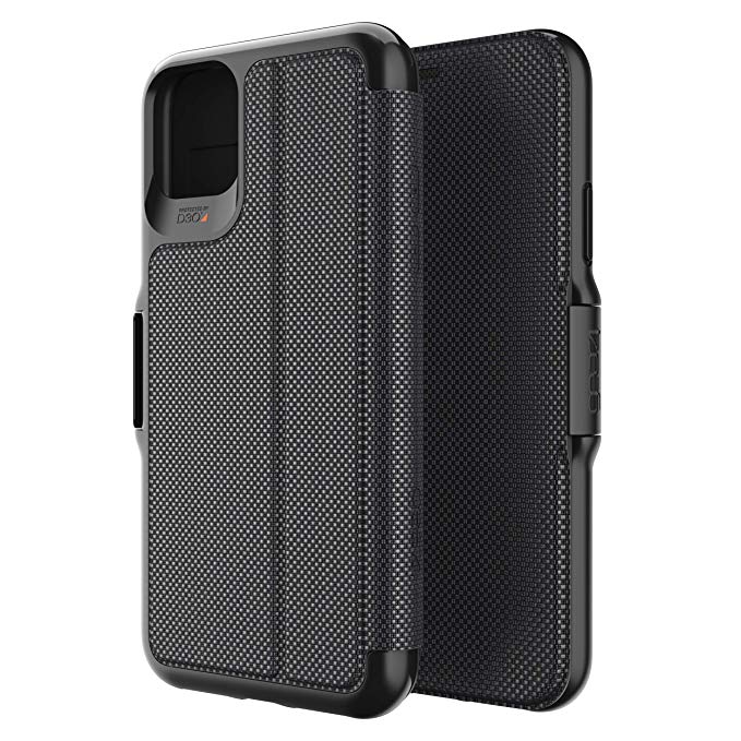 GEAR4 Oxford Eco Folio Compatible with iPhone 11 Pro Max Case, Recycled-Plastic Phone Cover, Advanced Impact Protection with Integrated D3O Technology, Booklet Case – Black