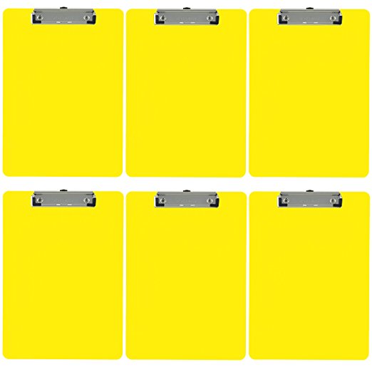 Trade Quest Plastic Clipboard Opaque Color Letter Size Low Profile Clip (Pack of 6) (Yellow)