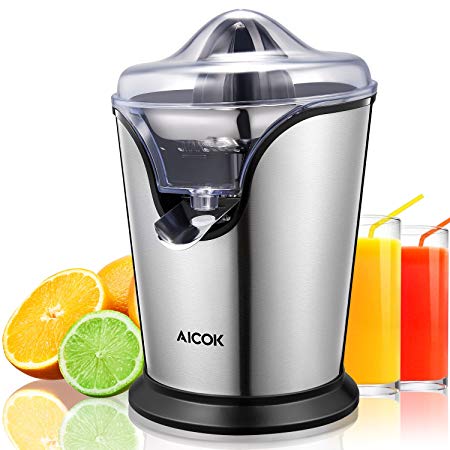 Aicok Citrus Juicer Electric  Powerful orange Juicer, Double Size Cones, Professional Brushed Stainless Steel anti-drip, Quickly Clean and Silent motor, BPA free,100W