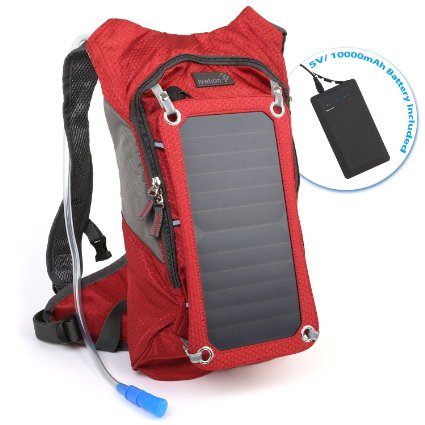 Ivation 7 W Solar Charging Panel 18L Hydration BackpackBladder Bag wFlexible Drinking Pipe 10000 mAh Waterproof Power bank - Removable Sun powered 7W6V Solar Panel Recharges the Emergency Portable Backup Battery while Biking Hiking Camping or any Outdoor Sports - Features Dual Smart PhoneTablet Charging Ports and Pockets