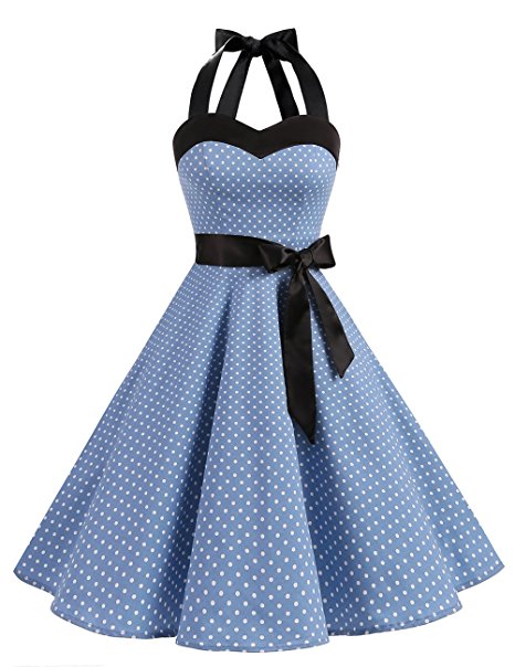 DRESSTELLS Vintage 1950s Rockabilly Polka Dots Audrey Dress Retro Cocktail Dress