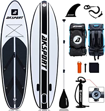 AKSPORT 10'6"×32"×6" Inflatable Stand Up Paddle Board with Premium Non-Slip Deck,Travel Backpack,Adjustable Paddle,Pump,Leash for Youth & Adult Ultra-Light Surfing ISUP