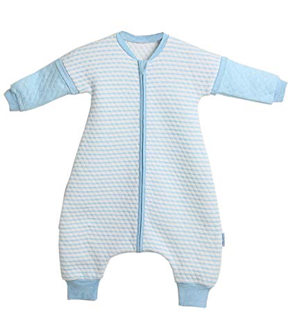 LETTAS Baby Boys and Girls Quilted Cotton Stripe Detachable Sleeve 2.5 Tog Sleeping Bag with Feet for Big Kids Blue (2T-3T,L)