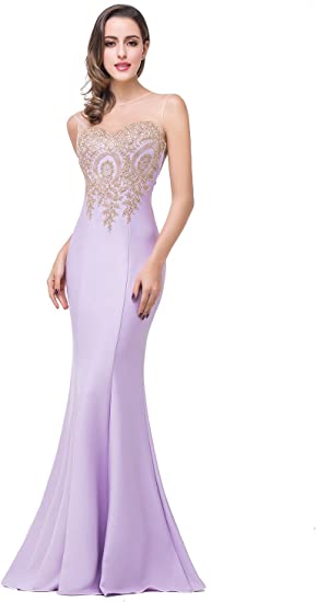 Babyonline Mermaid Evening Dress for Women Formal Lace Appliques Long Prom Dress