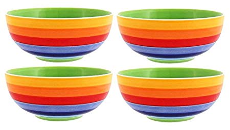Windhorse Set of 4 Rainbow Striped Ceramic Bowls