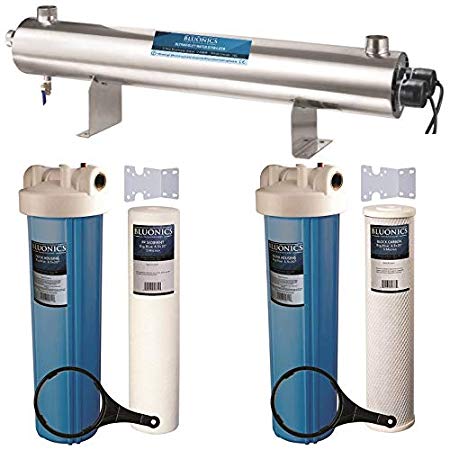 110W UV Ultraviolet   Sediment & Carbon Well Water Filter Purifier System / 24 GPM UV Sterilizer with Big Blue Size 4.5" x 20" Filters for a Large Home/Commercial