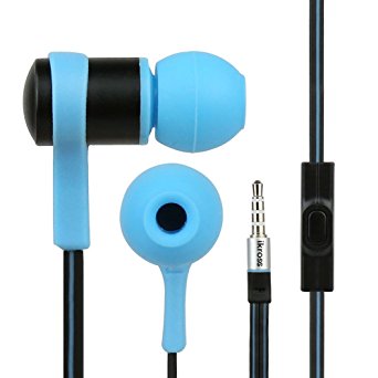 iKross 3.5mm Stereo Headphones Earbuds Headset with Microphone Talk Feature - Blue Black