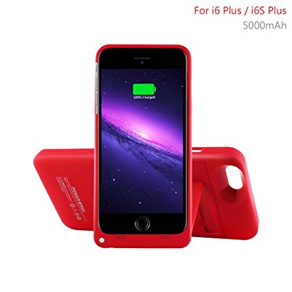 YHhao 5000mAh Charger Case for 5.5' iPhone 6 Plus /6S Plus, Slim Fit Slider Design, Portable Battery Bank with Stand(Please use your original lightening for charging) - Red