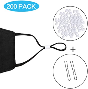 AMLY 200 Pcs Cord Locks Silicone Toggles for Drawstrings, Elastic Cord Rope Adjuster, Non Slip Stopper with Stringing Tool (White)