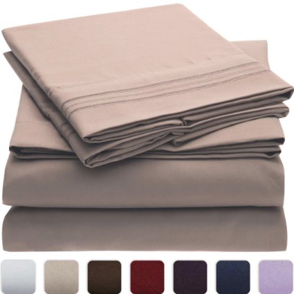 Mellanni Bed Sheet Set - HIGHEST QUALITY Brushed Microfiber 1800 Bedding - Wrinkle, Fade, Stain Resistant - Hypoallergenic - 4 Piece (Cal King, Tan)
