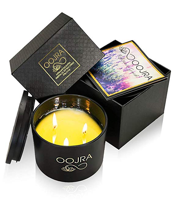 OOJRA Large 13oz/370g 3 Wick Eucalyptus Essential Oil Scented Soy Wax Luxury Aromatherapy Candle with Lid and Gift Box