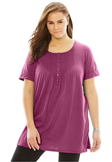 Woman Within Women's Plus Size Pintucked Knit Henley Tunic