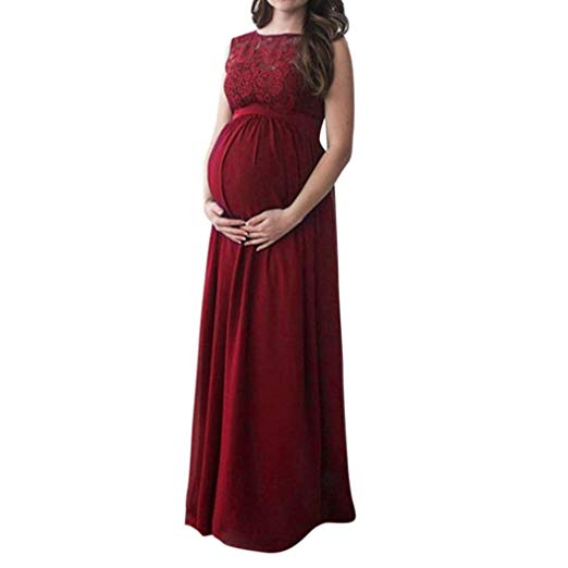 Clearance Women Lace Patchwork Sleeveless Long Maxi Dress Maternity Gown Pregnant Photography Props Clothes