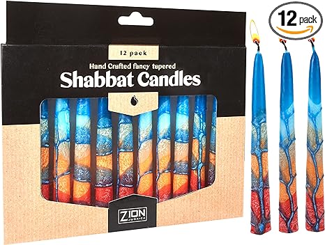 Zion Judaica Artistic Shabbat Candles 5.5 Inch Tall Hand Crafted 12 Pack for Weddings, Anniversary, Holidays, Celebration, Home Décor Mother Day Gift Candle Burns 2.5 Hours - Dusk Reflection