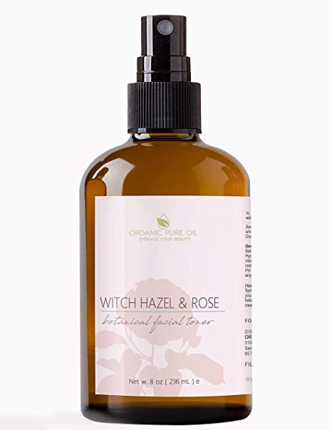 Rose Water Facial Toner Spray | 100% Natural Bulgarian Rosewater with Aloe, Tea Tree, Witch Hazel | Hydrating & Rejuvenating for Face & Neck | No Alcohol | Natural Face Mist by Organic Pure Oil (4 oz)