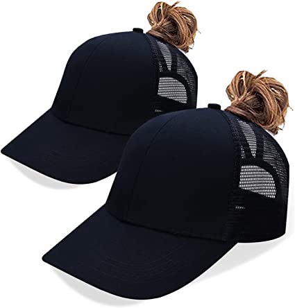 Criss Cross Hat Washed Distressed Baseball Cap Ponytail Hat High Messy Bun Ponycap for Women