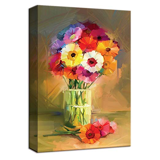 NWT Canvas Wall Art Beautiful Flowers Red Yellow Pink White Painting Artwork for Home Decor Framed - 16x24 inches