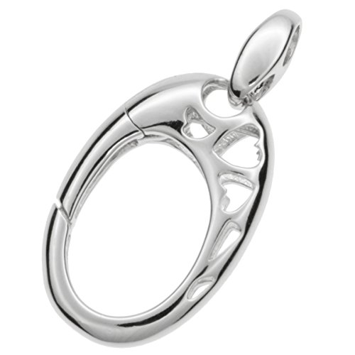 Rhodium On 925 Sterling Silver Heart Filigree Oval Triggerless Lobster Clasp Connector Bail 30mm