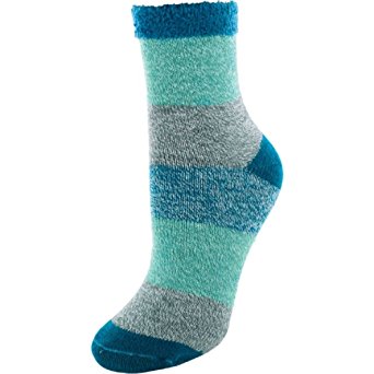 Yaktrax Women's Cozy Cabin Crew Socks Stripe Ocean Deep