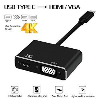 USB C To Hdmi (4Kx2K) Vga Adapter Dual Output, Doilda Usb 3.1 Type C (Usb-C) To Vga Hdmi 4K Uhd Converter Adaptor For Macbook/Chromebook Pixel,Play And Plug