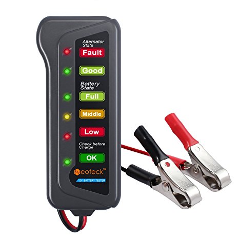 Neoteck Car Battery Tester 12V 6 LED Lights Digital Alternator Tester, Multi Functions Tester for Car Motorcycle Alternator