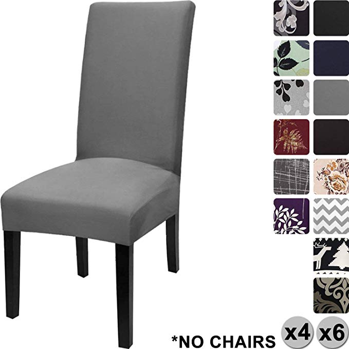 YISUN Modern Stretch Dining Chair Covers Removable Washable Spandex Slipcovers for High Chairs 4/6 PCs Chair Protective Covers (Dark Grey/Solid Pattern, 6 PCS)