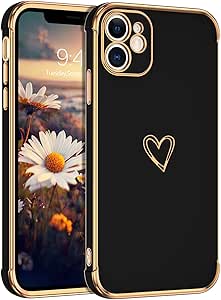 BENTOBEN iPhone 12 Mini Phone Case, Cute Heart Pattern Slim Fit Soft Flexible Shockproof TPU Bumper Protective Women Girls Boys Men Non-Slip Lightweight Cover for iPhone 12 Mini 5.4 Inch, Black