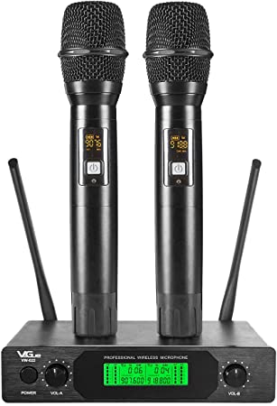 Wireless Microphone, VeGue UHF Dual Professional Dynamic Mic Set with Metal Mics, 200 Foot Long Operation, Ideal for Karaoke, Kid, Party, DJ, Church, Wedding, Outdoor/Indoor activities