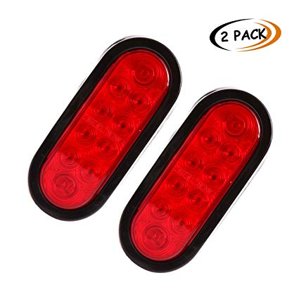 CZC AUTO 6'' LED Waterproof Oval Red Trailer Lights Rear Stop Turn Signal Parking Tail Brake Lights for Boat Trailer Truck RV (2Pack, Red)