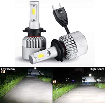 HSUN H7 LED Headlight Bulb,All-in-One Conversion Kit-8000 Lumens Extremely Super Bright COB Chip,2 Pack,6500K White