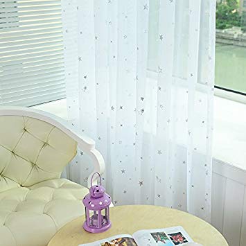 Kids Room Sheer White Window Curtain Hoom Decoration Rod Pocket Process Transparent Star Voile Curtain Drape(1 Panel)